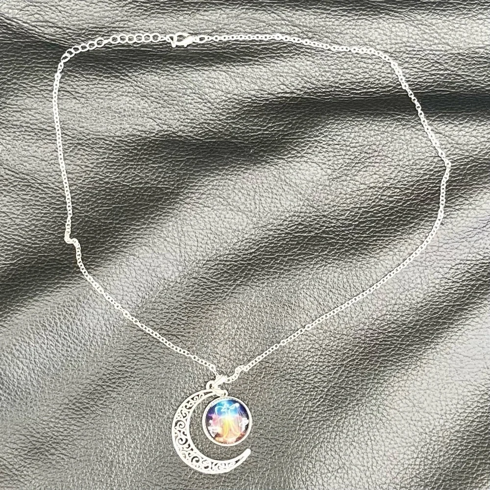 LIBRA Zodiac Crescent Moon Pendant Necklace